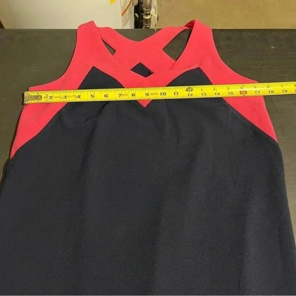 Felicity & Coco Dress Womens Petite Medium Navy Blue Pink Sheath Dress Crepe - Picture 5 of 7